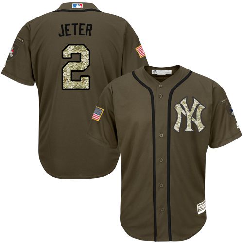 Yankees #2 Derek Jeter Green Salute to Service Stitched MLB Jersey - Click Image to Close